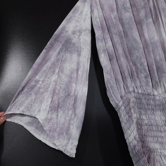 BLUE LIFE Shirred Waist Dress Cold Shoulder Mini in Boho Goddess Oasis Grey XS - Picture 11 of 14